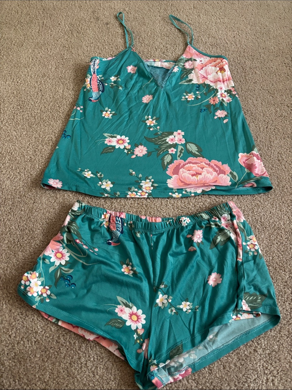 Floral Nikrooz Floral Teal Satin Sleep Cami & Short Set - pajamas size S